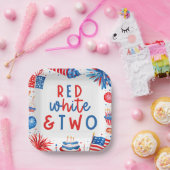 赤、白、2日7月2日の誕生日パーティー ペーパープレート (パーティー)