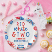赤、白、2日7月2日の誕生日パーティー ペーパープレート (パーティー)