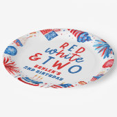 赤、白、2日7月2日の誕生日パーティー ペーパープレート (アングル)