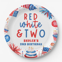 赤、白、2日7月2日の誕生日パーティー ペーパープレート
