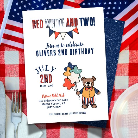 赤、白、2歳の誕生日パーティー 招待状