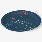 赤・白・7月4日の花火花火赤ちゃんシャワー ペーパープレート (アングル)