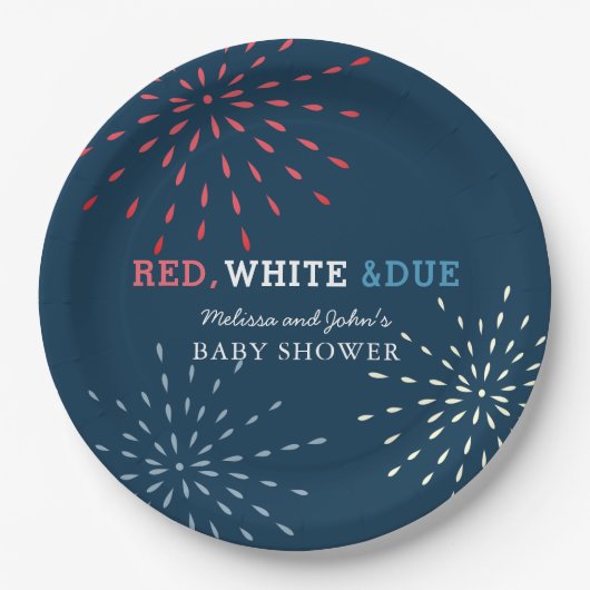 赤・白・7月4日の花火花火赤ちゃんシャワー ペーパープレート (正面)