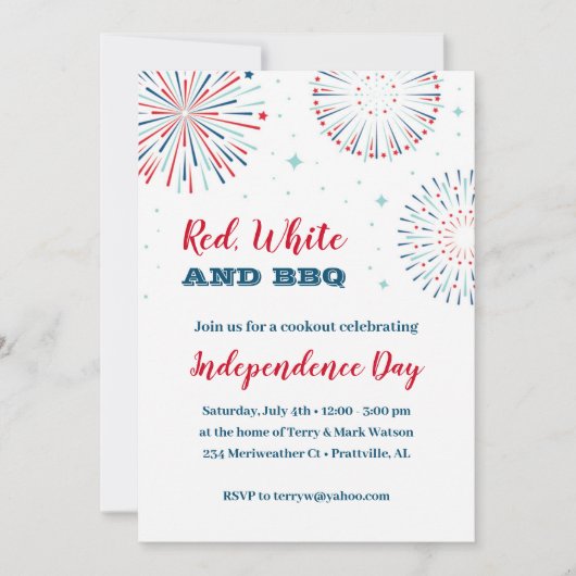 赤、白、BBQ招待状 招待状 (正面)