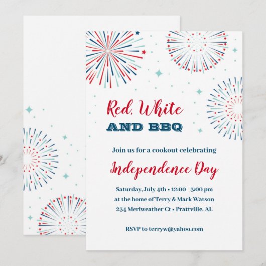 赤、白、BBQ招待状 招待状 (正面/裏面)
