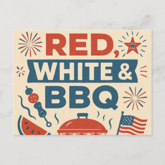 赤、白、BBQ インビテーションポストカード