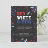 赤、白、BBQ 4th of July 愛国的な花火 招待状 (スタンド正面)