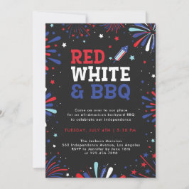 赤、白、BBQ 4th of July 愛国的な花火 招待状