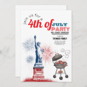 赤、白、BBQ 7月4日パーティーのご案内 招待状 (正面/裏面)