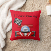 赤"私が"装飾用クッションw/Raceの車及び旗を競争させることを愛する クッション (ブランケット)