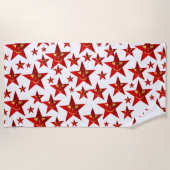 赤、笑い、幸せ、星、虹、色 ビーチタオル (正面)