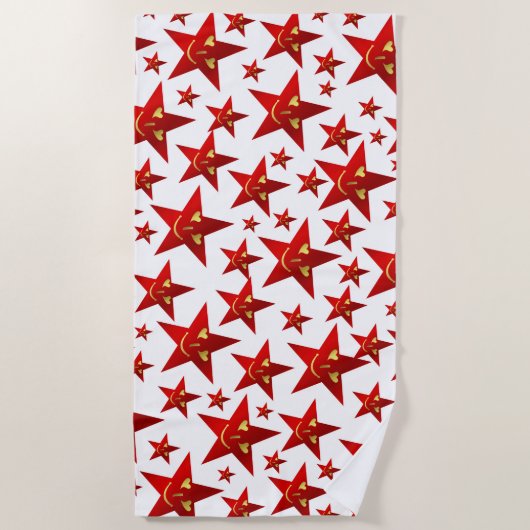 赤、笑い、幸せ、星、虹、色 ビーチタオル (正面)