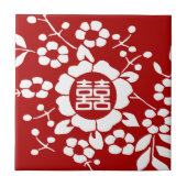 赤・紙切り花・二重の幸せ タイル (正面)