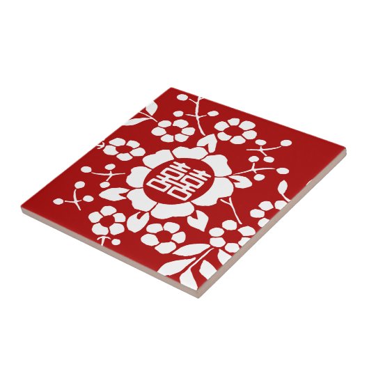 赤・紙切り花・二重の幸せ タイル (側面)