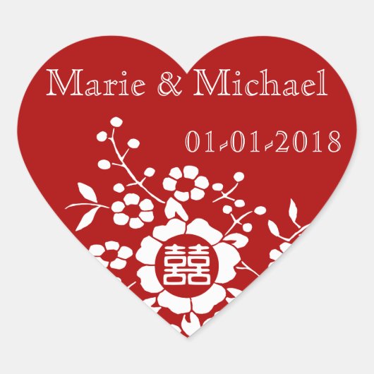赤・紙切り花・二重の幸せ ハートシール (正面)
