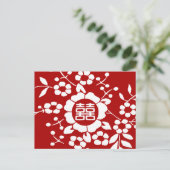 赤・紙切り花・二重の幸せ ポストカード (スタンド正面)