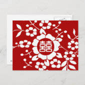 赤・紙切り花・二重の幸せ ポストカード (正面/裏面)