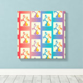 赤、紫モダン、青のチューリップのカップルのパターン キャンバスプリント (インサイチュ (ウッドフロア))