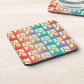 赤、紫モダン、青のチューリップのカップルのパターン コースター (左側)