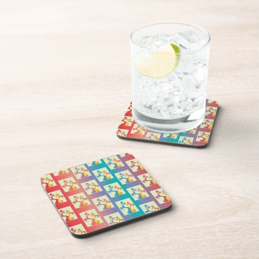 赤、紫モダン、青のチューリップのカップルのパターン コースター (右側)