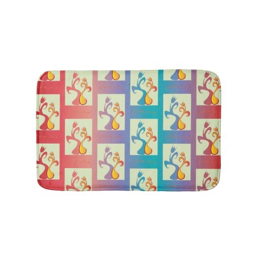 赤、紫モダン、青のチューリップのカップルのパターン バスマット (正面)