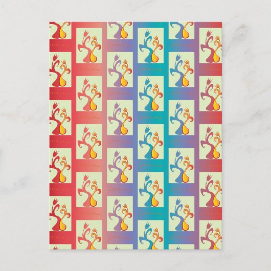 赤、紫モダン、青のチューリップのカップルのパターン ポストカード (正面)