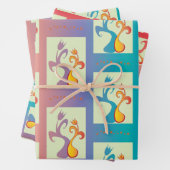 赤、紫モダン、青のチューリップのカップルのパターン ラッピングペーパーシート (インサイチュ)