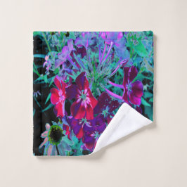 赤、紫、ピンクの劇的な庭の花 ウォッシュタオル