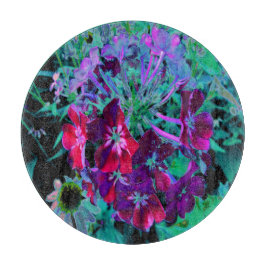 赤、紫、ピンクの劇的な庭の花 カッティングボード