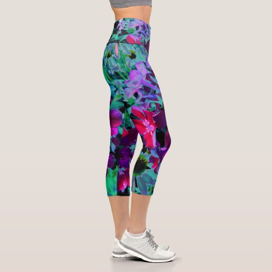 赤、紫、ピンクの劇的な庭の花 カプリレギンス (右)