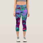 赤、紫、ピンクの劇的な庭の花 カプリレギンス (正面)