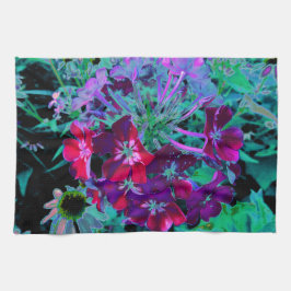 赤、紫、ピンクの劇的な庭の花 キッチンタオル