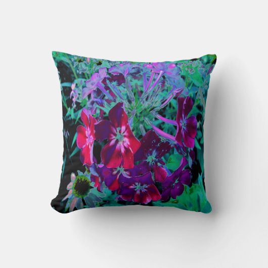 赤、紫、ピンクの劇的な庭の花 クッション (正面)