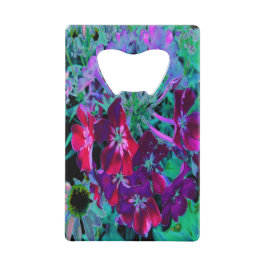 赤、紫、ピンクの劇的な庭の花 クレジットカード栓抜き