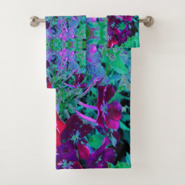 赤、紫、ピンクの劇的な庭の花 バスタオルセット