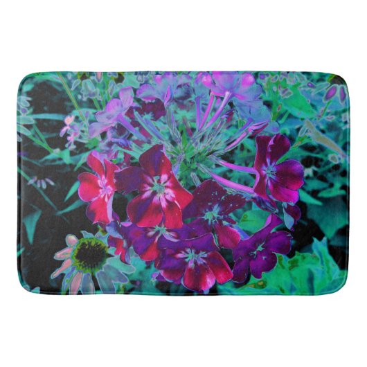 赤、紫、ピンクの劇的な庭の花 バスマット (正面)