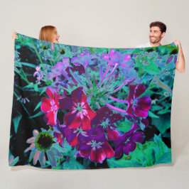 赤、紫、ピンクの劇的な庭の花 フリースブランケット