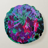 赤、紫、ピンクの劇的な庭の花 ラウンドクッション (裏面)