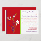 赤、紫、ライム、白フローラ結婚式招待状 招待状 (正面/裏面)