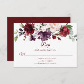 赤 紫 白 緑 花 赤い背景 返信お願い 出欠カード (正面/裏面)