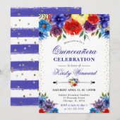 赤、紫、青の夏の花のキンセアニエラ 招待状 (正面/裏面)