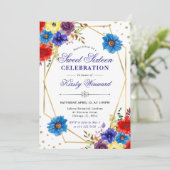 赤、紫、青の夏の花フレーム甘い16 招待状 (スタンド正面)