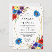 赤、紫、青の夏の花フレーム結婚ズ 招待状 (正面)