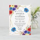 赤、紫、青の夏の花フレーム結婚ズ 招待状 (スタンド正面)