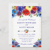 赤、紫、青の夏の花結婚の 招待状 (正面)