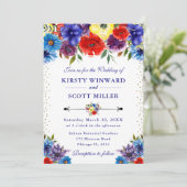 赤、紫、青の夏の花結婚の 招待状 (スタンド正面)