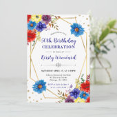 赤・紫・青の夏の花50誕生日 招待状 (スタンド正面)