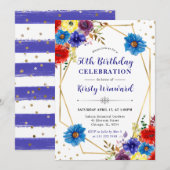 赤・紫・青の夏の花50誕生日 招待状 (正面/裏面)