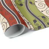 赤、緑およびクリームの渦巻そして波 ラッピングペーパー (ロールコーナー)