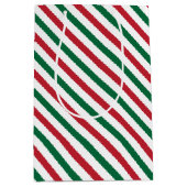 赤、緑および白い縞模様のギフトバッグ ミディアムペーパーバッグ (正面)